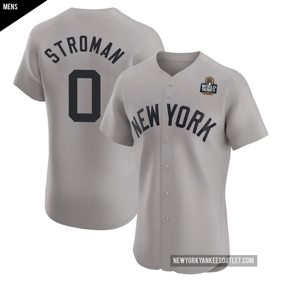 Men's New York Yankees ＃0 Marcus Stroman Elite Gray Road 2024 World Series Jersey