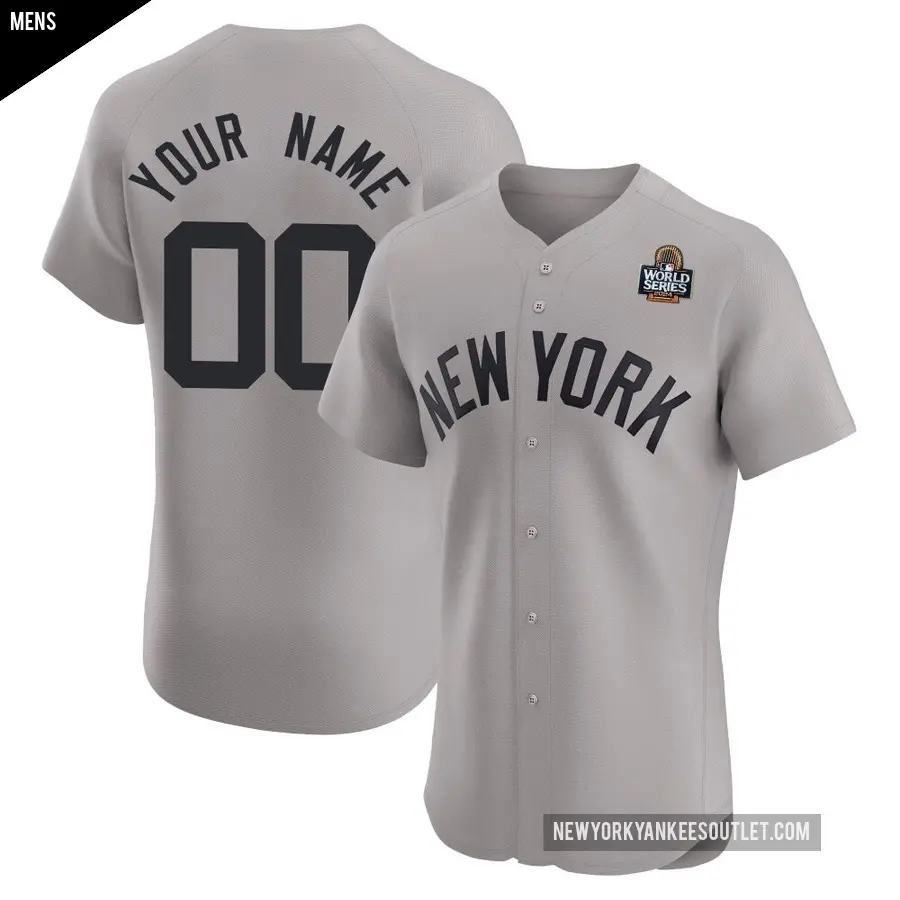 Men's New York Yankees ＃00 Custom Elite Gray Road 2024 World Series Jersey