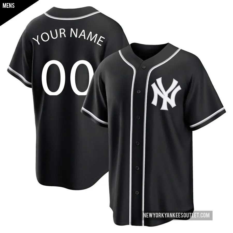 Men's New York Yankees ＃00 Custom Replica Black Fashion Out Jersey