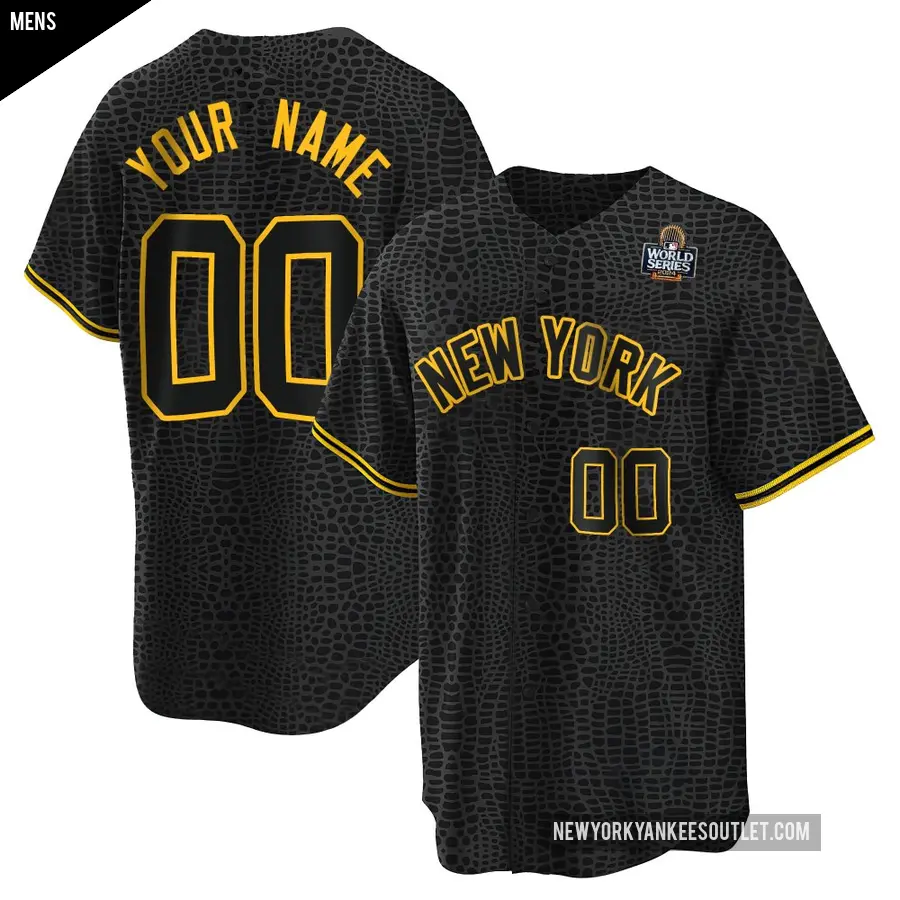 Men's New York Yankees ＃00 Custom Replica Black Snake Skin City 2024 World Series Jersey