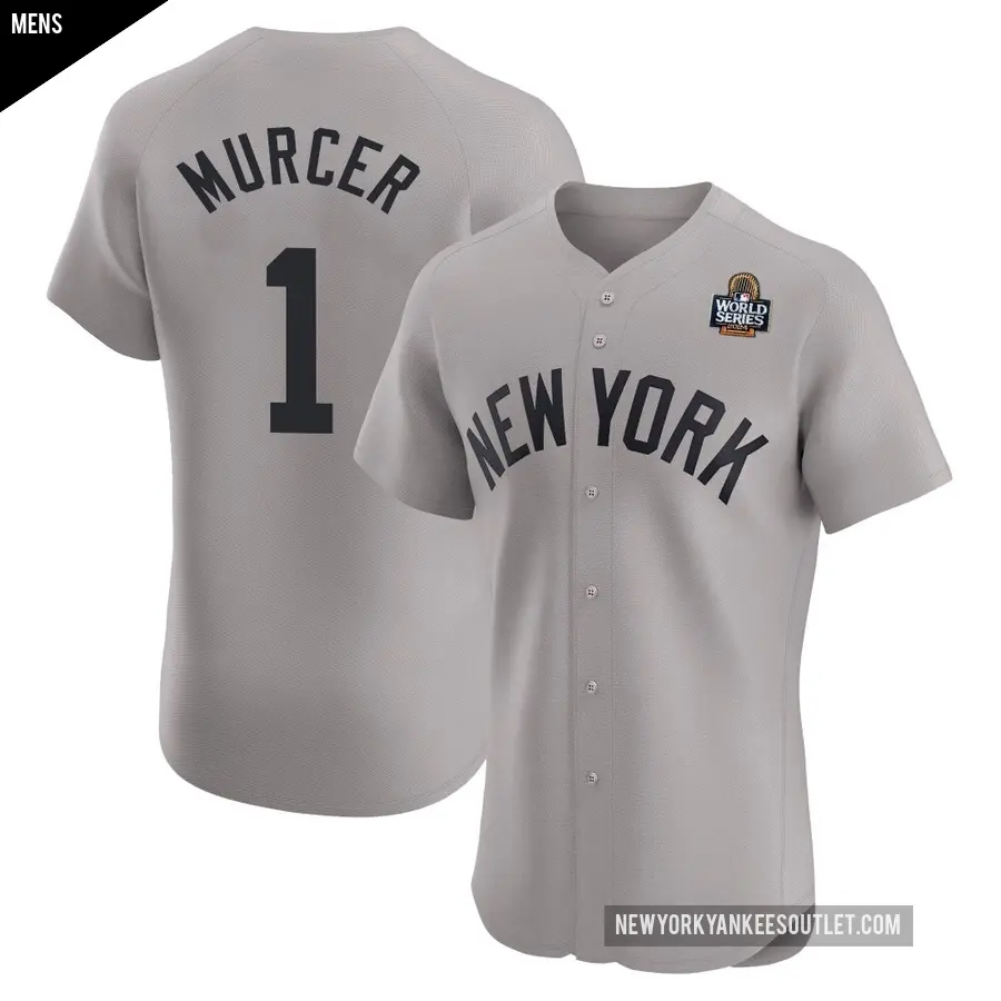 Men's New York Yankees ＃1 Bobby Murcer Elite Gray Road 2024 World Series Jersey