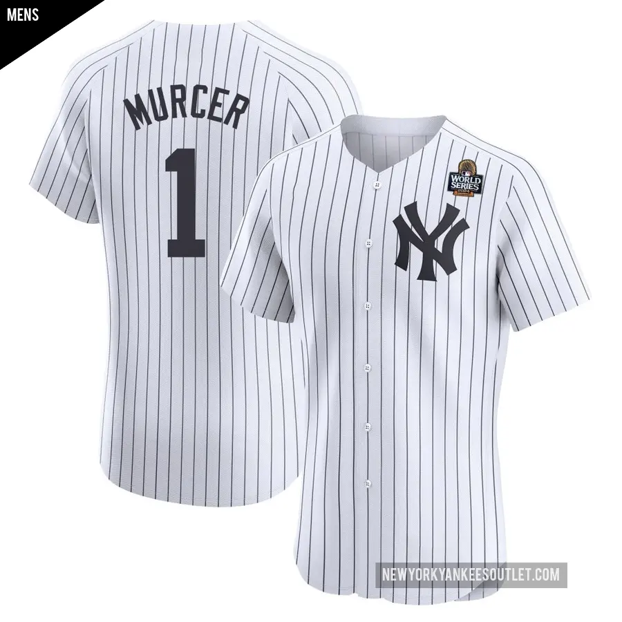 Men's New York Yankees ＃1 Bobby Murcer Elite White Home 2024 World Series Jersey
