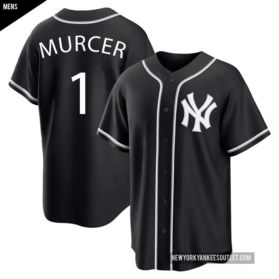 Men's New York Yankees ＃1 Bobby Murcer Replica Black Fashion Out Jersey