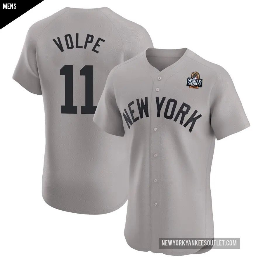 Men's New York Yankees ＃11 Anthony Volpe Elite Gray Road 2024 World Series Jersey