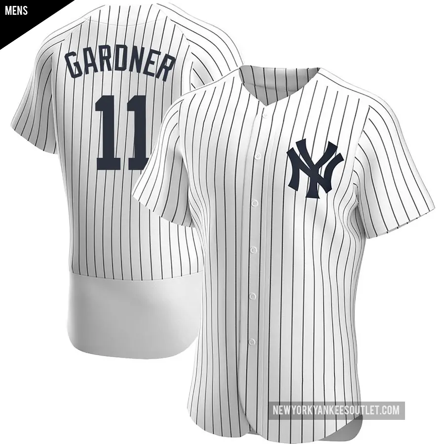 Men's New York Yankees ＃11 Brett Gardner Authentic White Home Jersey