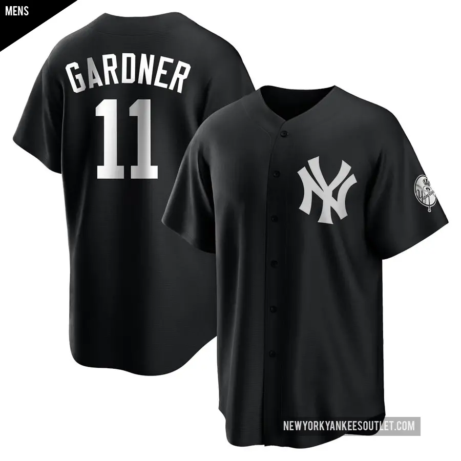 Men's New York Yankees ＃11 Brett Gardner Replica Black/White Jersey