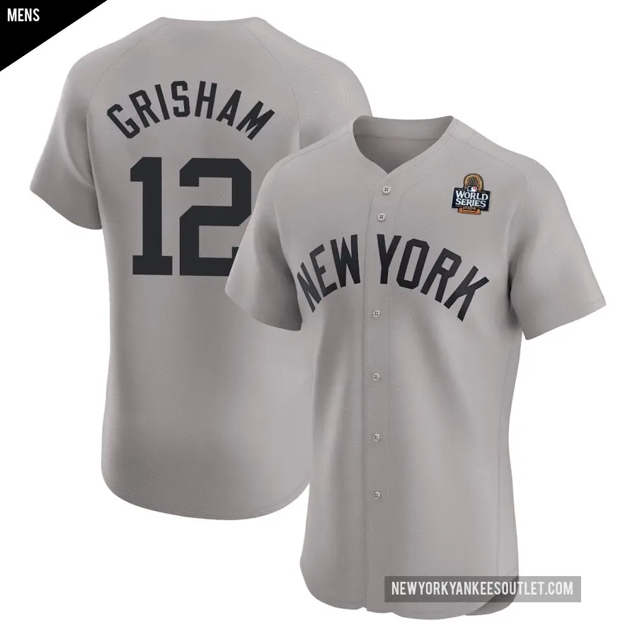 Men's New York Yankees ＃12 Trent Grisham Elite Gray Road 2024 World Series Jersey