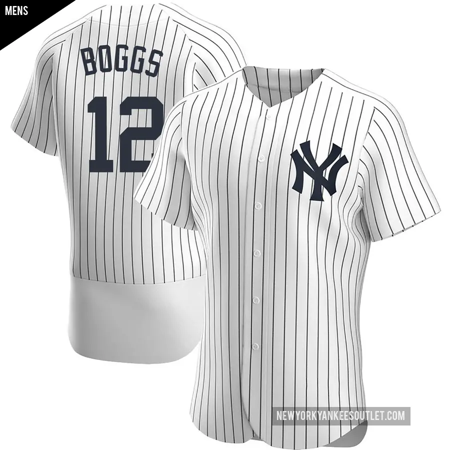 Men's New York Yankees ＃12 Wade Boggs Authentic White Home Jersey
