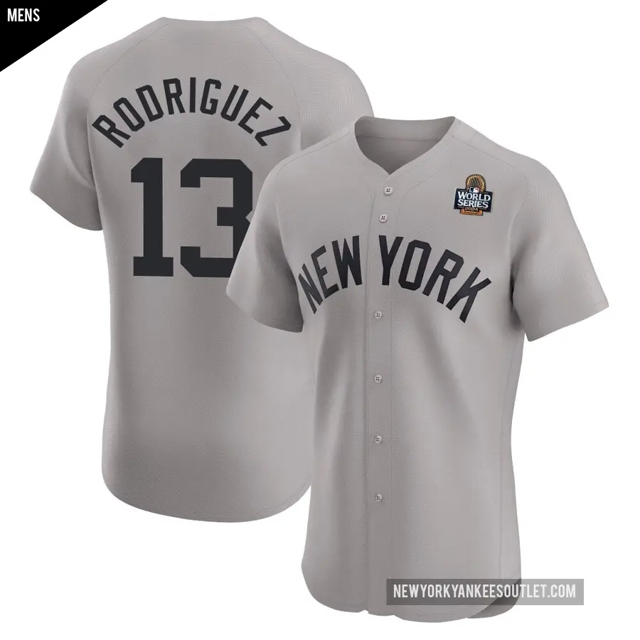 Men's New York Yankees ＃13 Alex Rodriguez Elite Gray Road 2024 World Series Jersey