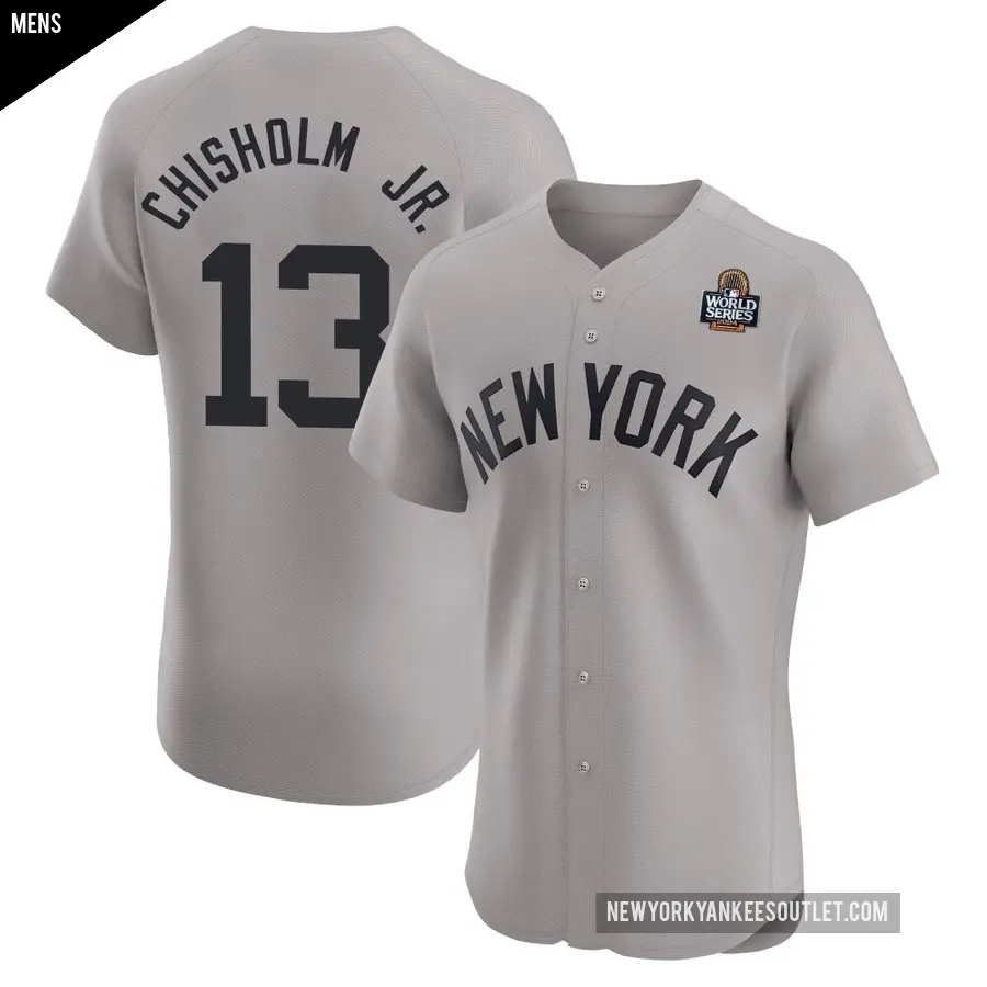 Men's New York Yankees ＃13 Jazz Chisholm Jr. Elite Gray Road 2024 World Series Jersey