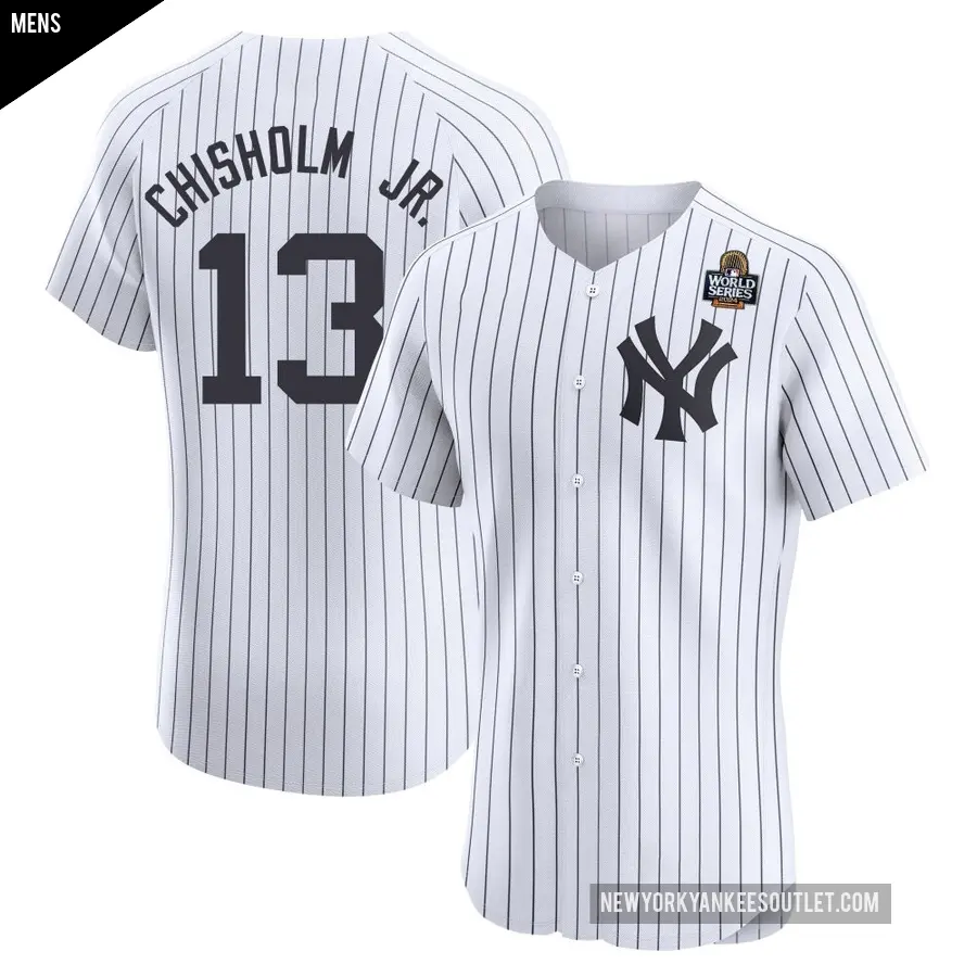 Men's New York Yankees ＃13 Jazz Chisholm Jr. Elite White Home 2024 World Series Jersey