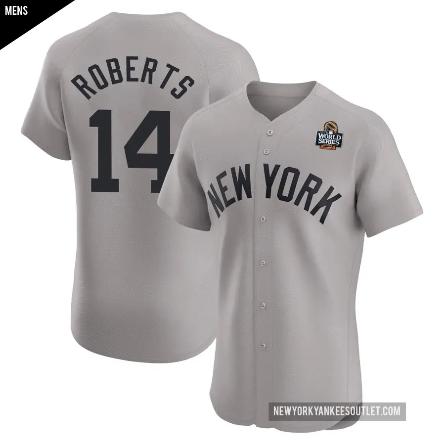 Men's New York Yankees ＃14 Brian Roberts Elite Gray Road 2024 World Series Jersey