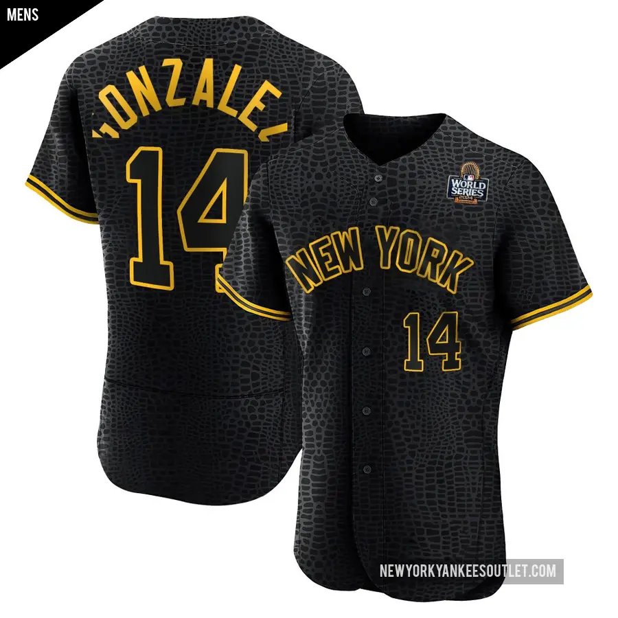 Men's New York Yankees ＃14 Marwin Gonzalez Authentic Black Snake Skin City 2024 World Series Jersey