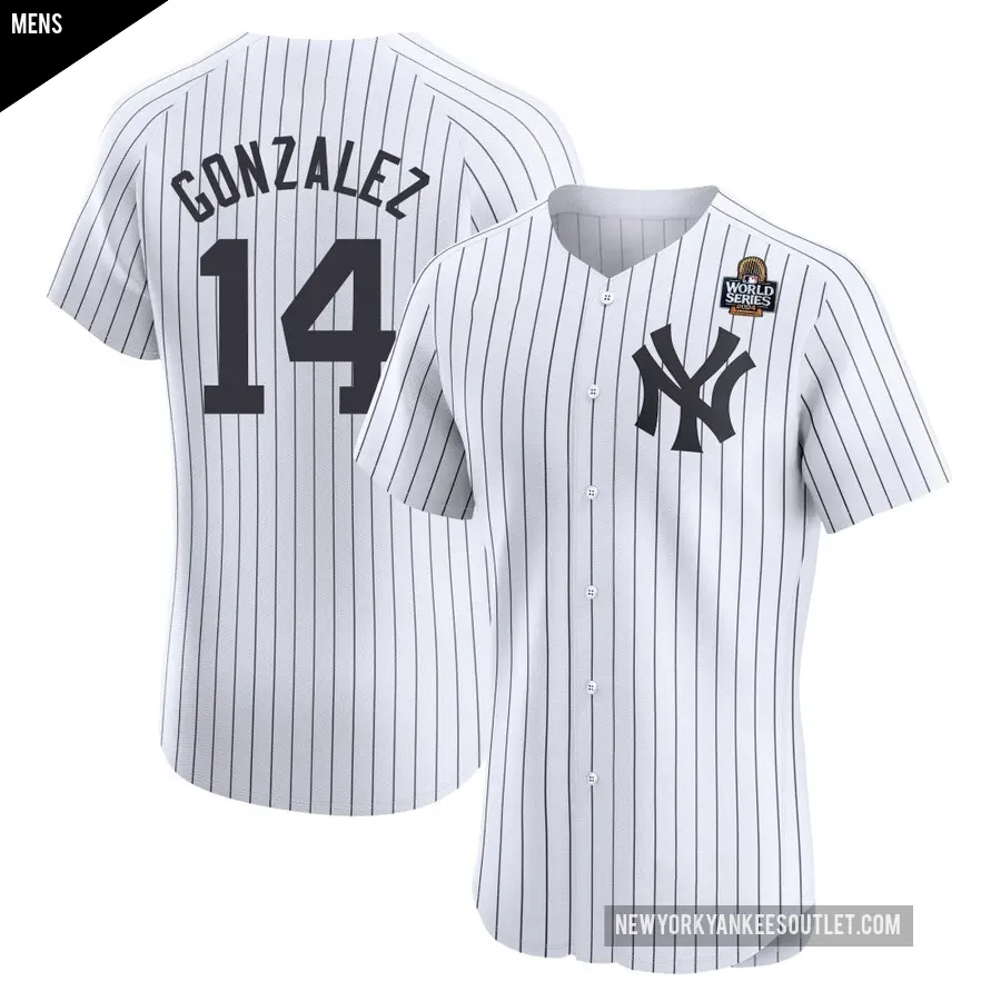 Men's New York Yankees ＃14 Marwin Gonzalez Elite White Home 2024 World Series Jersey