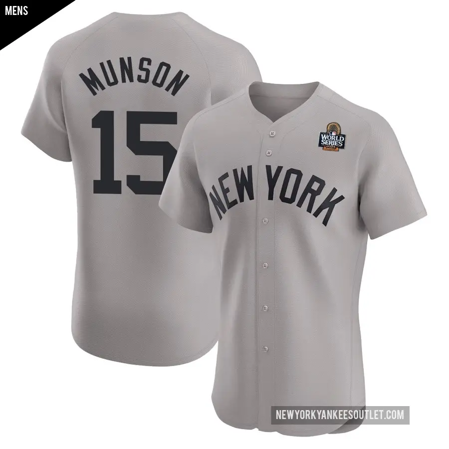 Men's New York Yankees ＃15 Thurman Munson Elite Gray Road 2024 World Series Jersey