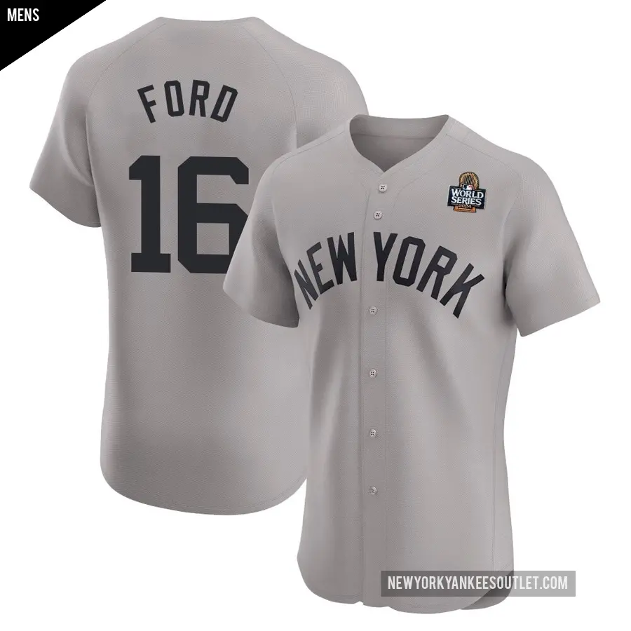 Men's New York Yankees ＃16 Whitey Ford Elite White Gray Road 2024 World Series Jersey