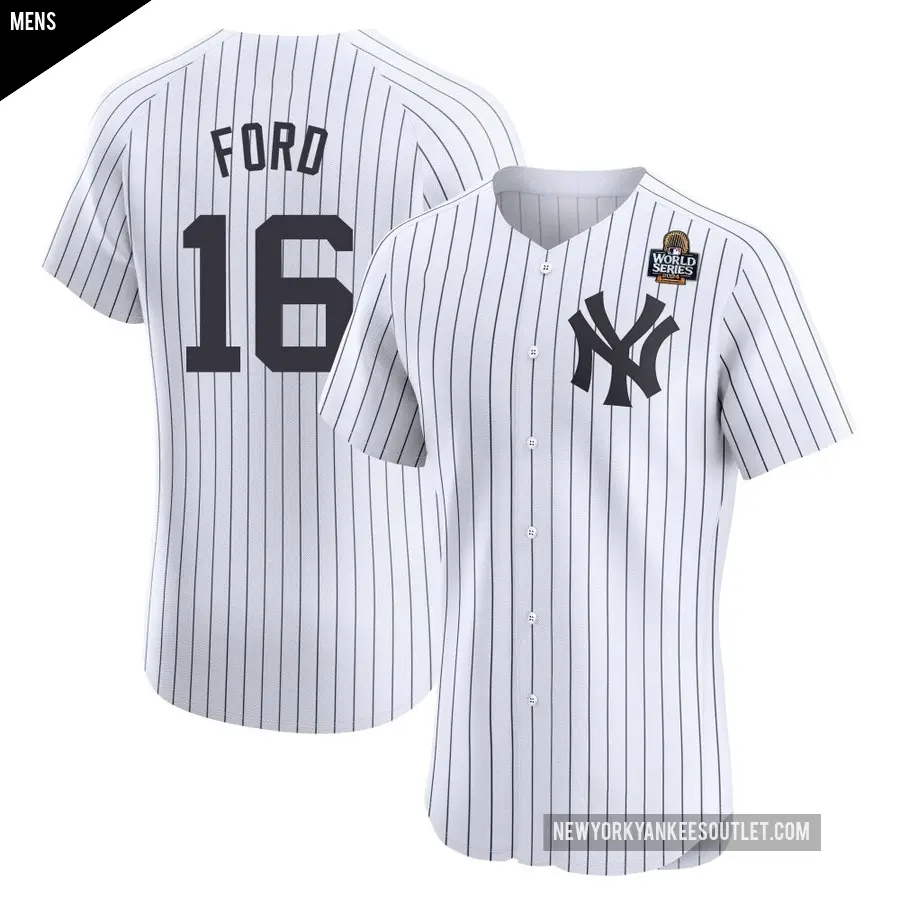 Men's New York Yankees ＃16 Whitey Ford Elite White Home 2024 World Series Jersey