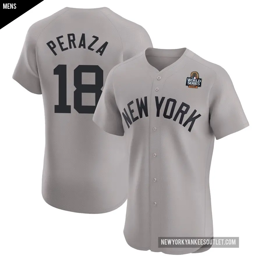Men's New York Yankees ＃18 Oswald Peraza Elite Gray Road 2024 World Series Jersey