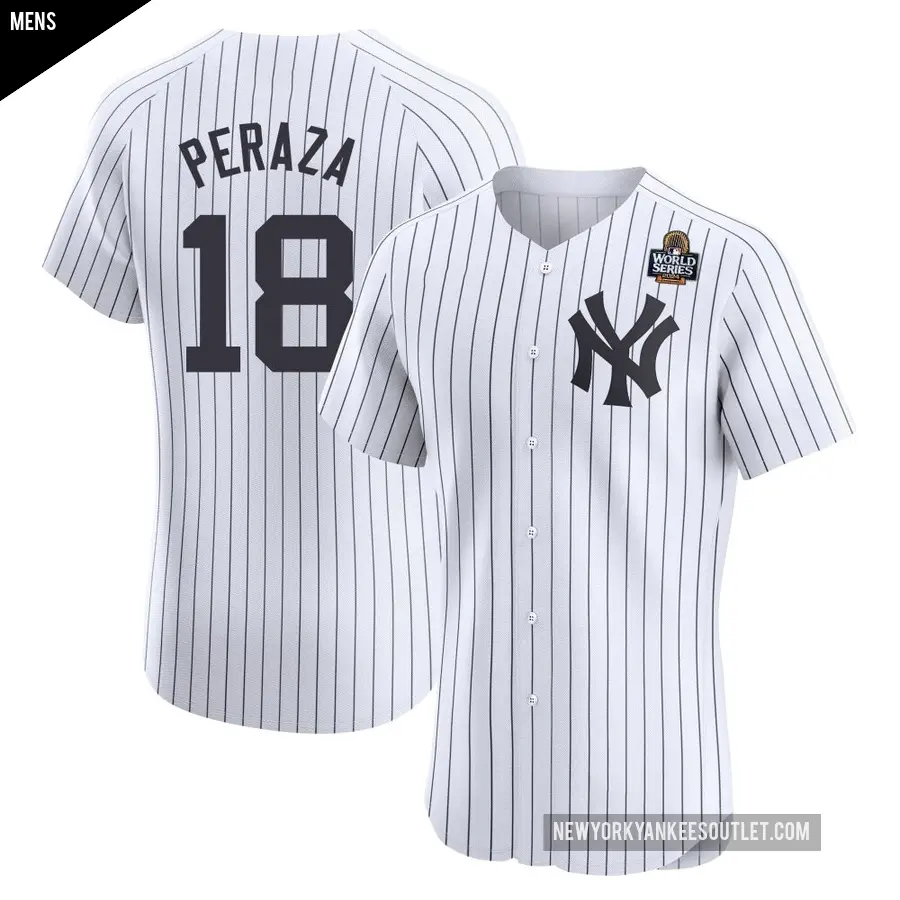 Men's New York Yankees ＃18 Oswald Peraza Elite White Home 2024 World Series Jersey
