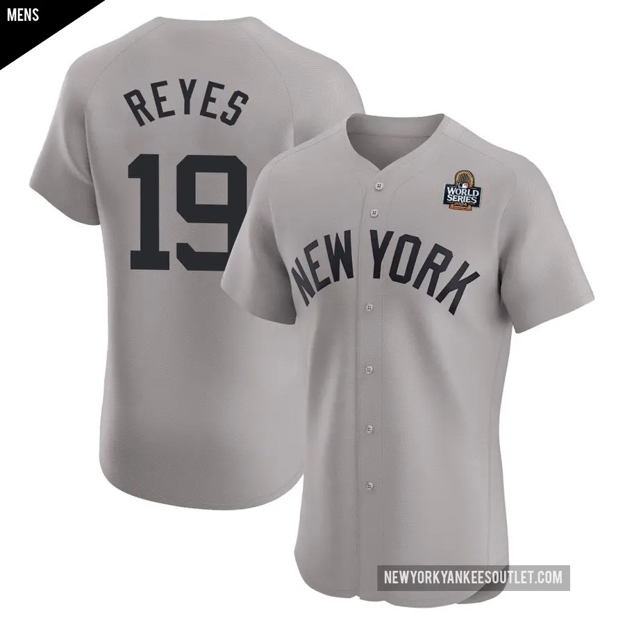 Men's New York Yankees ＃19 Pablo Reyes Elite Gray Road 2024 World Series Jersey