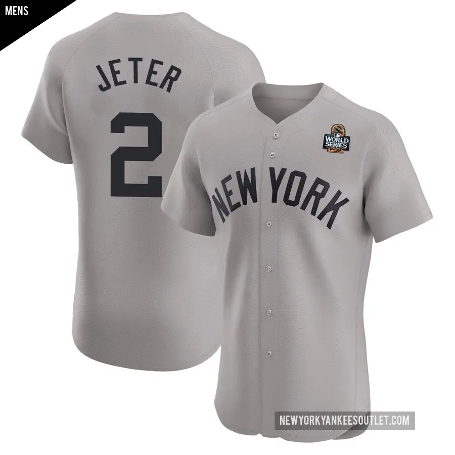 Men's New York Yankees ＃2 Derek Jeter Elite Gray Road 2024 World Series Jersey