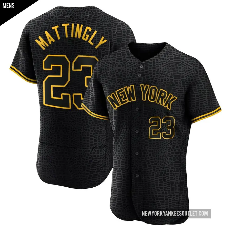 Men's New York Yankees ＃23 Don Mattingly Authentic Black Snake Skin City Jersey