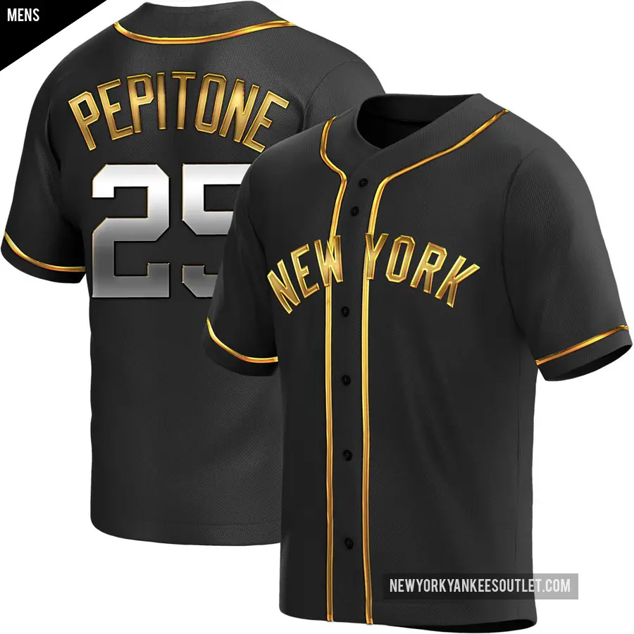 Men's New York Yankees ＃25 Joe Pepitone Replica Gold Black en Alternate Jersey