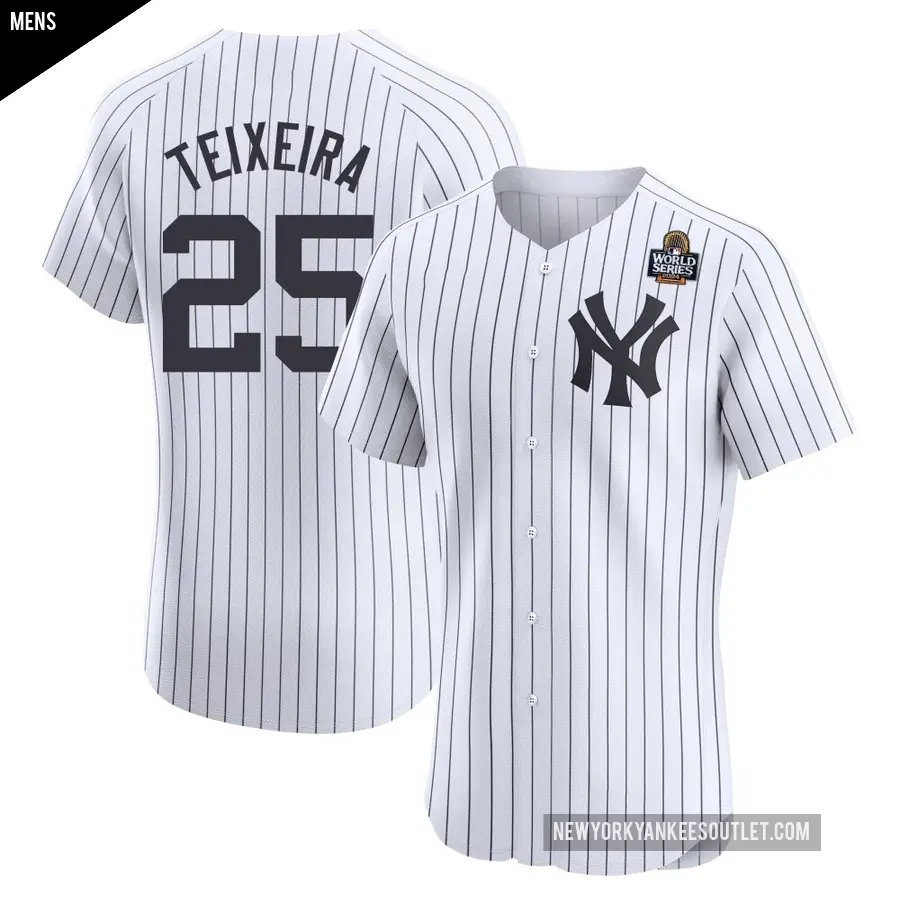 Men's New York Yankees ＃25 Mark Teixeira Elite White Home 2024 World Series Jersey