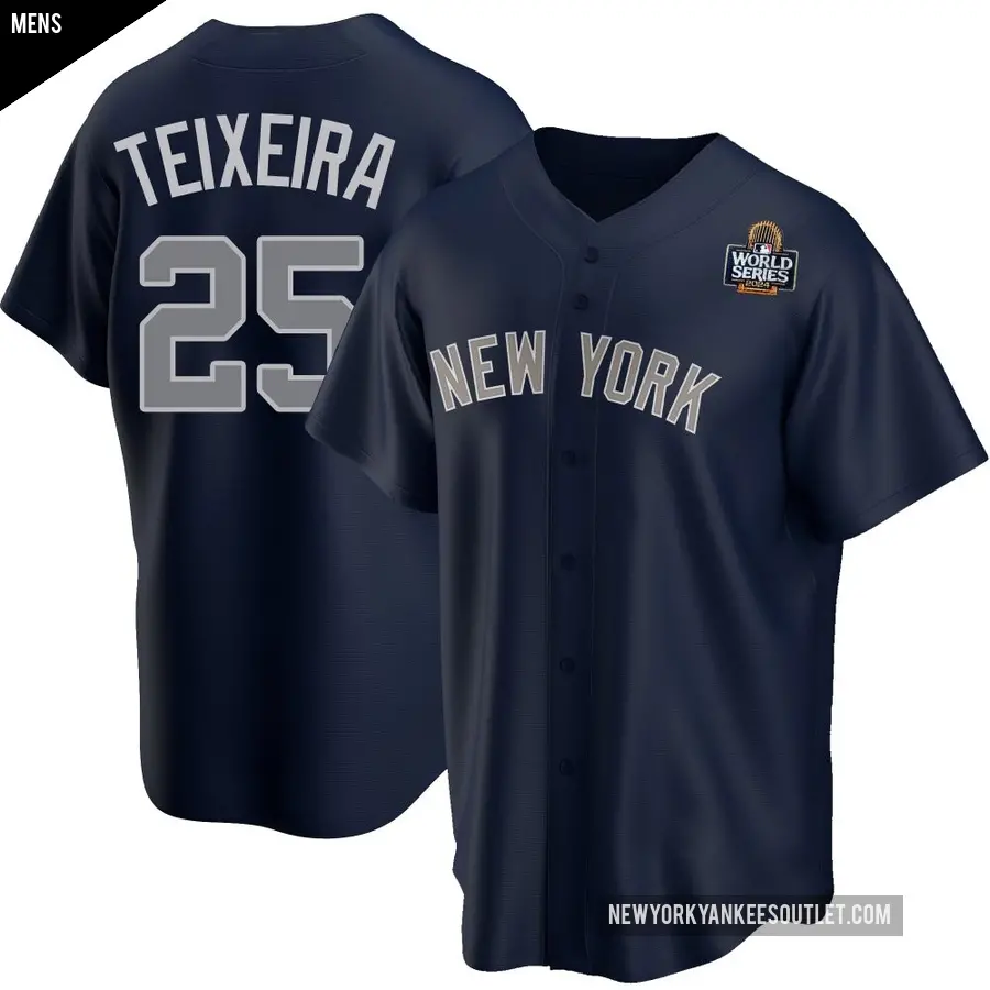 Men's New York Yankees ＃25 Mark Teixeira Replica Navy Alternate 2024 World Series Jersey