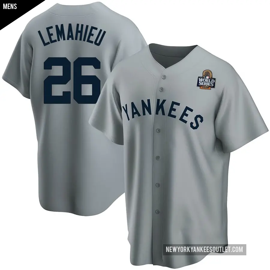 Men's New York Yankees ＃26 DJ LeMahieu Replica Gray Road Cooperstown Collection 2024 World Series Jersey