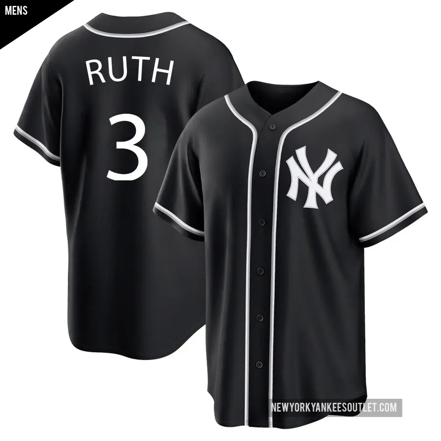 Men's New York Yankees ＃3 Babe Ruth Replica Black Fashion Out Jersey