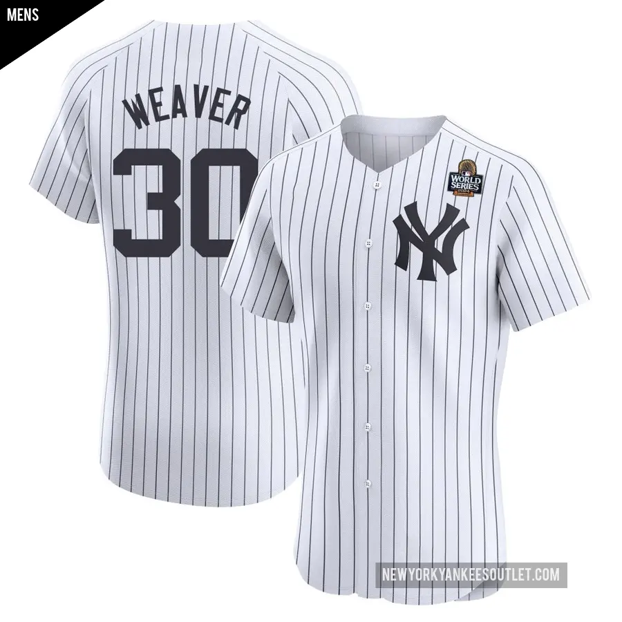 Men's New York Yankees ＃30 Luke Weaver Elite White Home 2024 World Series Jersey