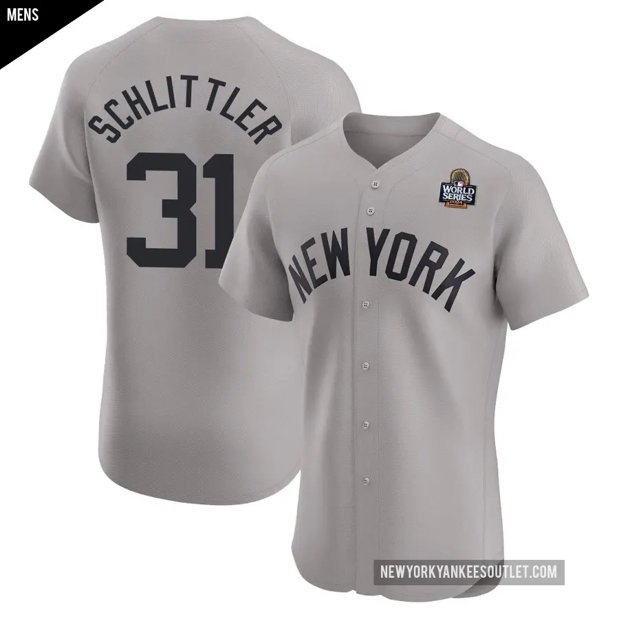 Men's New York Yankees ＃31 Cam Schlittler Elite Gray Road 2024 World Series Jersey