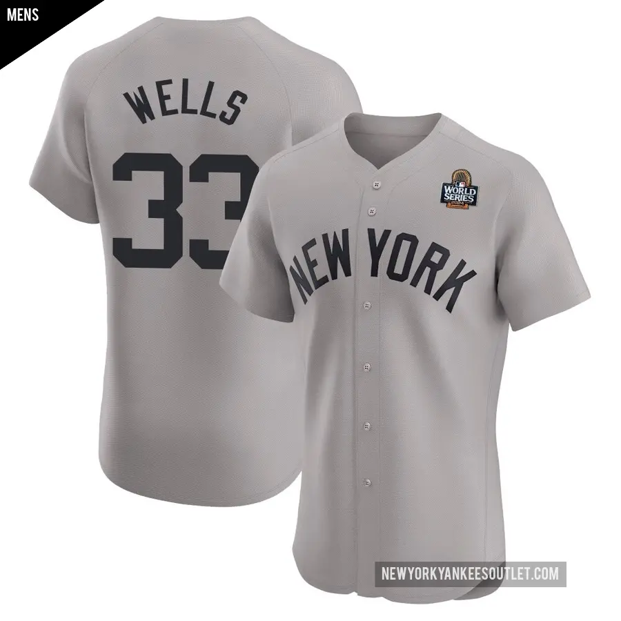 Men's New York Yankees ＃33 David Wells Elite Gray Road 2024 World Series Jersey