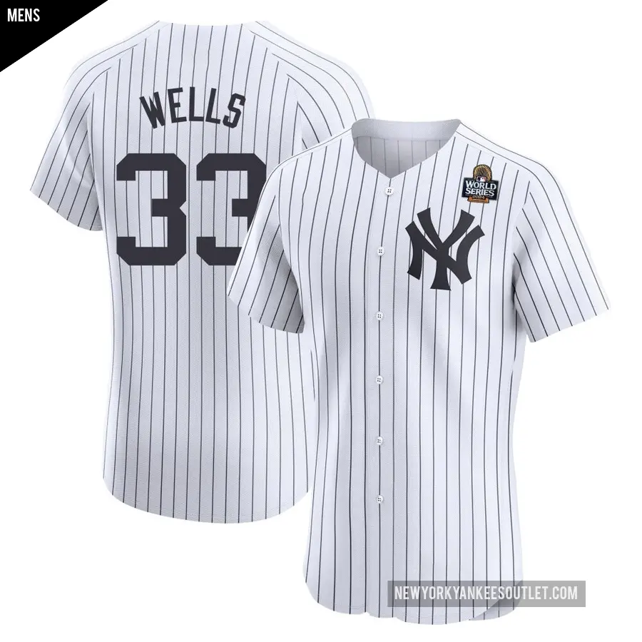 Men's New York Yankees ＃33 David Wells Elite White Home 2024 World Series Jersey
