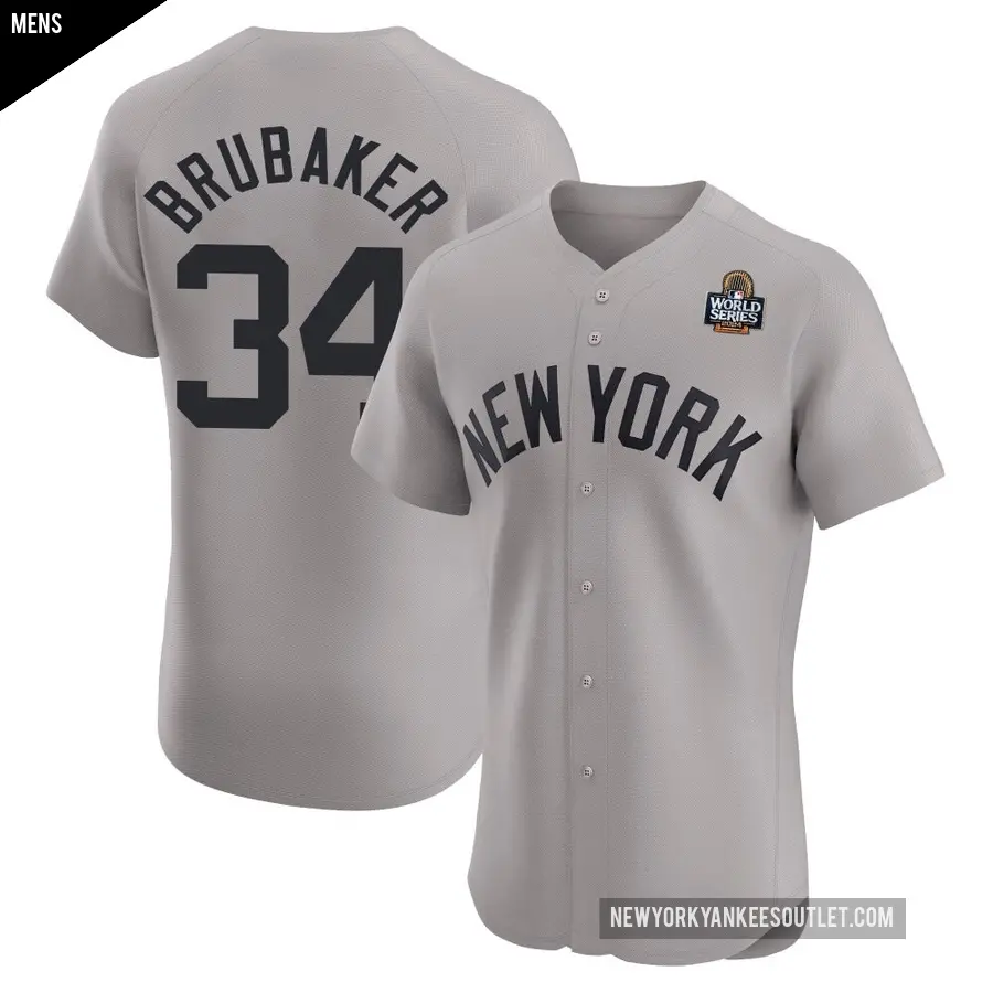 Men's New York Yankees ＃34 JT Brubaker Elite Gray Road 2024 World Series Jersey