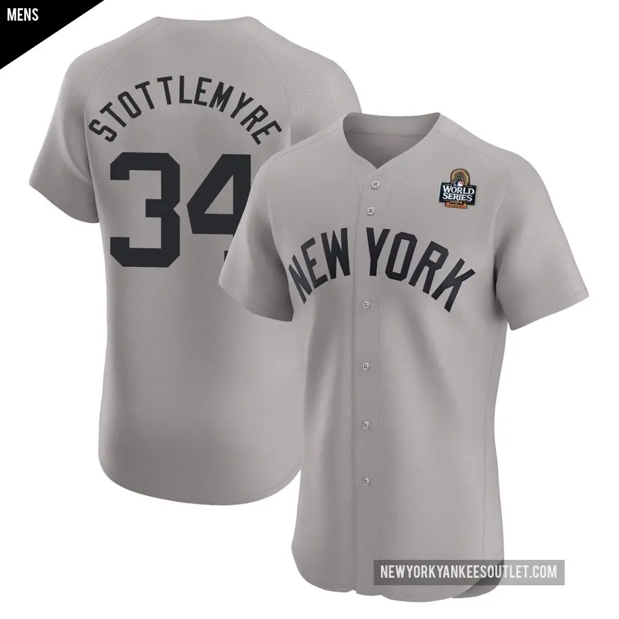 Men's New York Yankees ＃34 Mel Stottlemyre Elite Gray Road 2024 World Series Jersey
