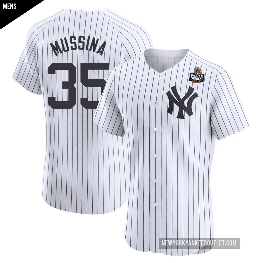 Men's New York Yankees ＃35 Mike Mussina Elite White Home 2024 World Series Jersey