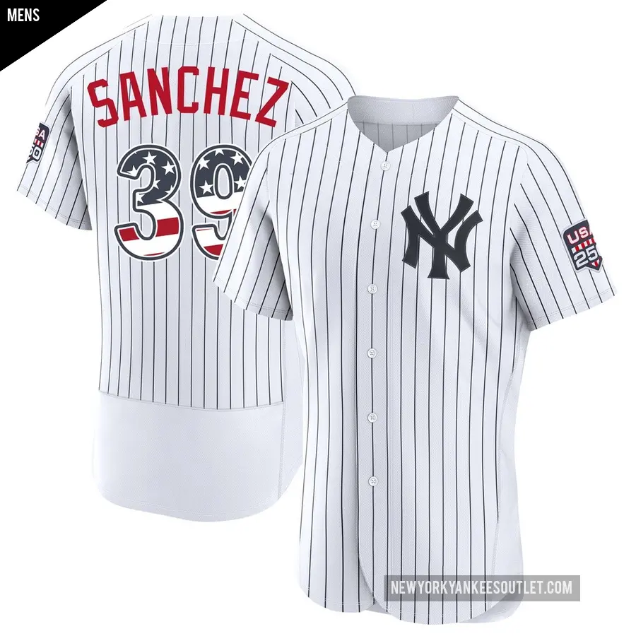 Men's New York Yankees ＃39 Ali Sanchez Authentic White USA 250 Fourth Of July Home Stadium Jersey