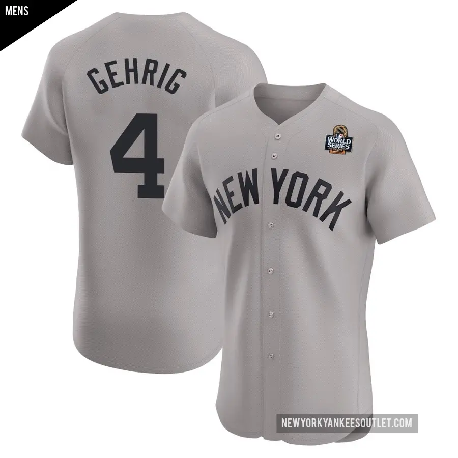 Men's New York Yankees ＃4 Lou Gehrig Elite Gray Road 2024 World Series Jersey