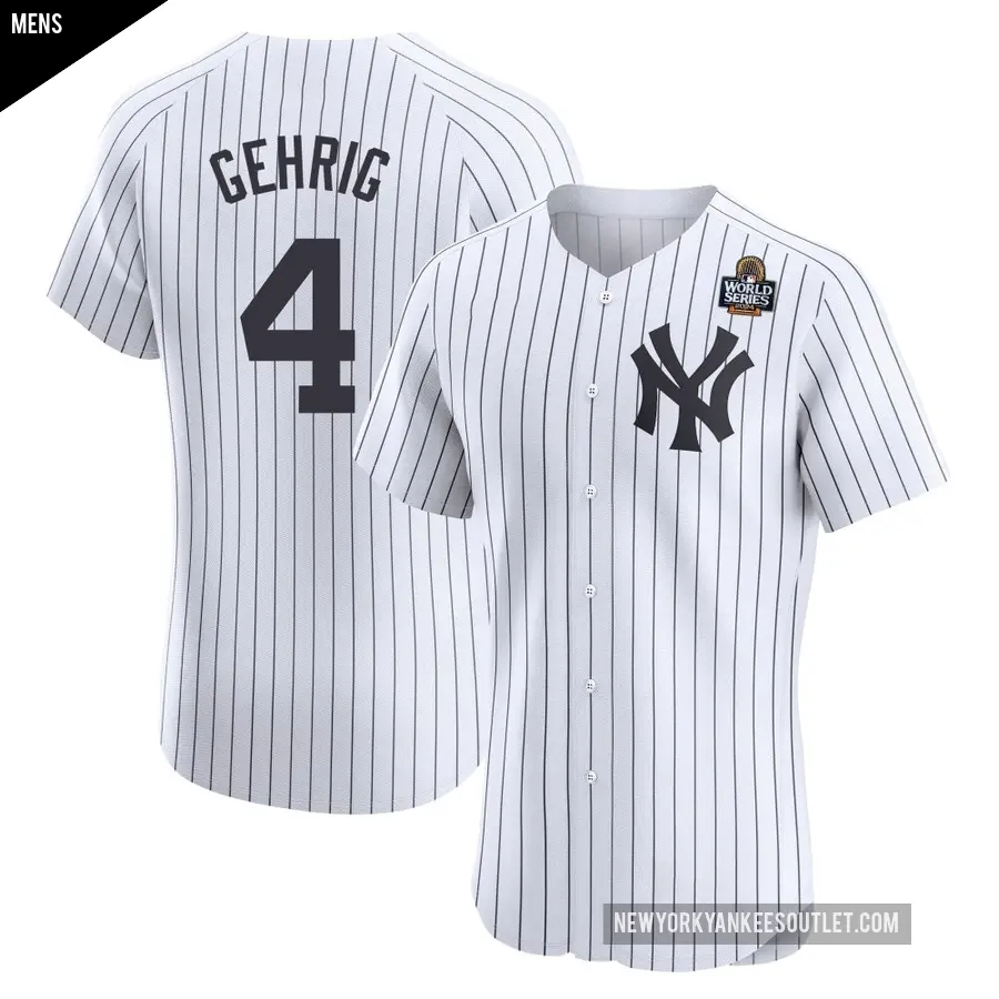 Men's New York Yankees ＃4 Lou Gehrig Elite White Home 2024 World Series Jersey