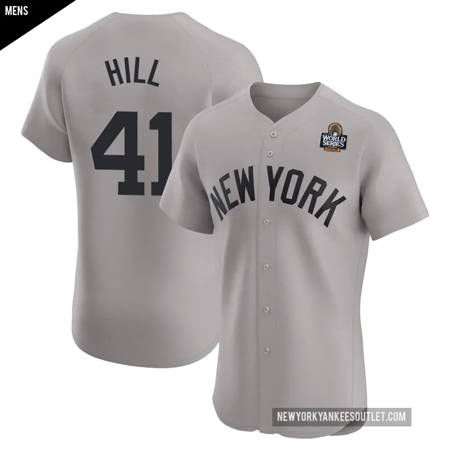 Men's New York Yankees ＃41 Tim Hill Elite Gray Road 2024 World Series Jersey