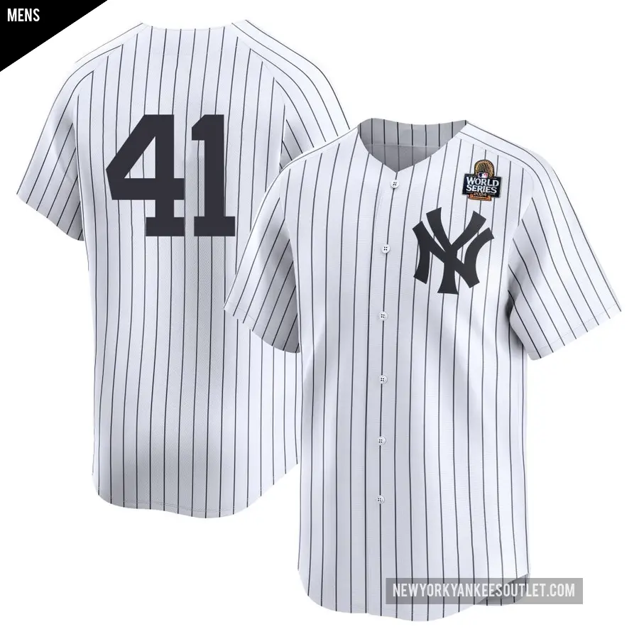 Men's New York Yankees ＃41 Tim Hill Limited White Yankee Home 2nd 2024 World Series Jersey