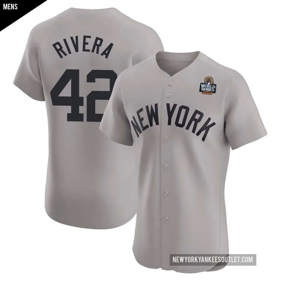 Men's New York Yankees ＃42 Mariano Rivera Elite Gray Road 2024 World Series Jersey