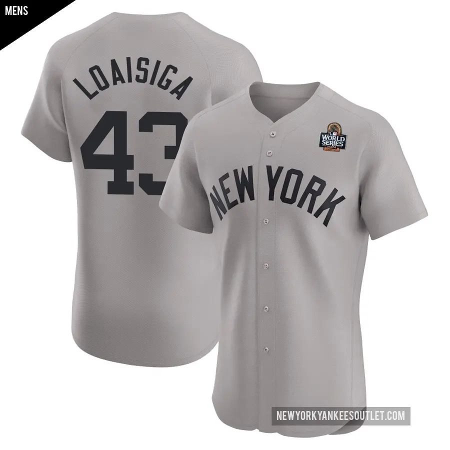 Men's New York Yankees ＃43 Jonathan Loaisiga Elite Gray Road 2024 World Series Jersey
