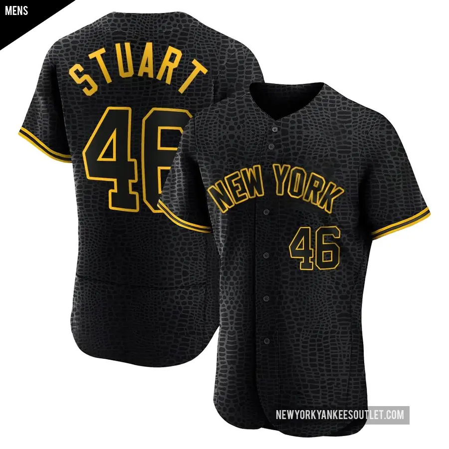 Men's New York Yankees ＃46 Baron Stuart Authentic Black Snake Skin City Jersey