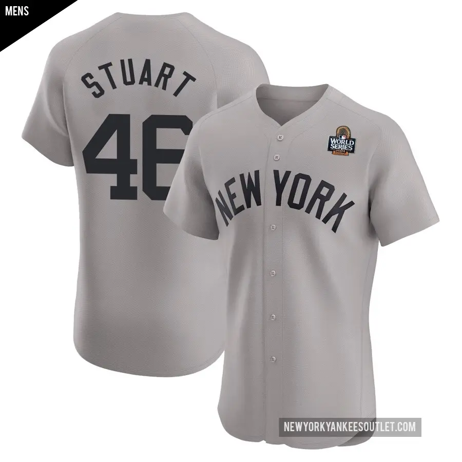 Men's New York Yankees ＃46 Baron Stuart Elite Gray Road 2024 World Series Jersey