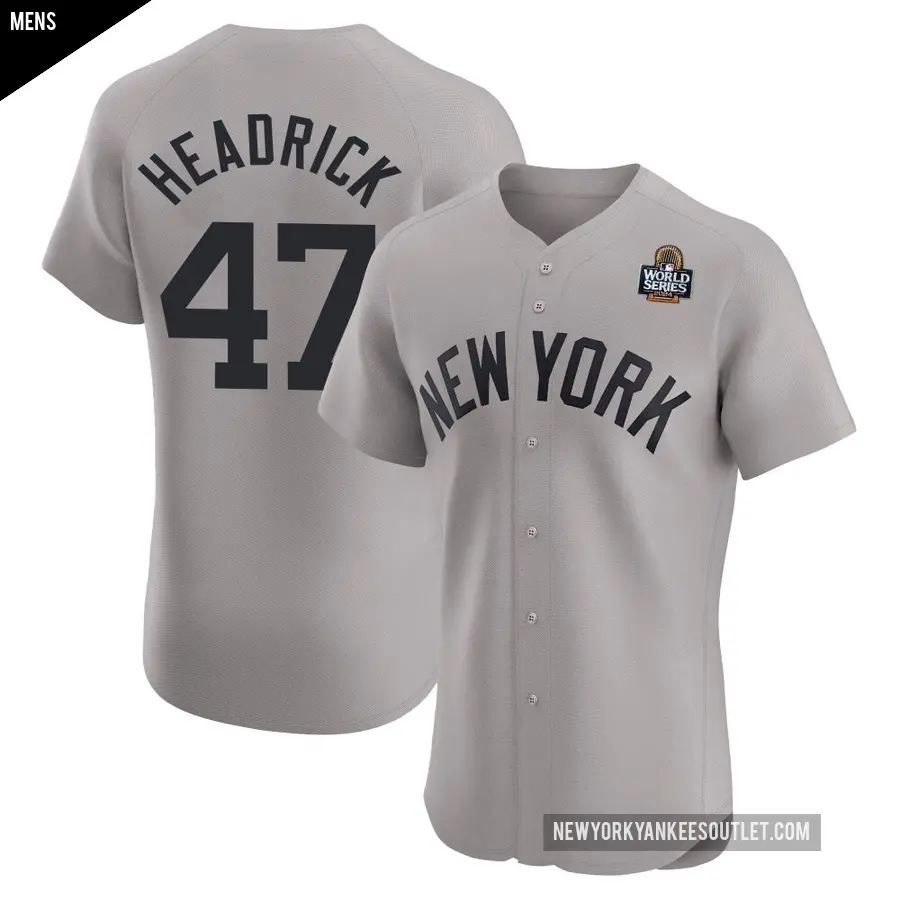 Men's New York Yankees ＃47 Brent Headrick Elite Gray Road 2024 World Series Jersey