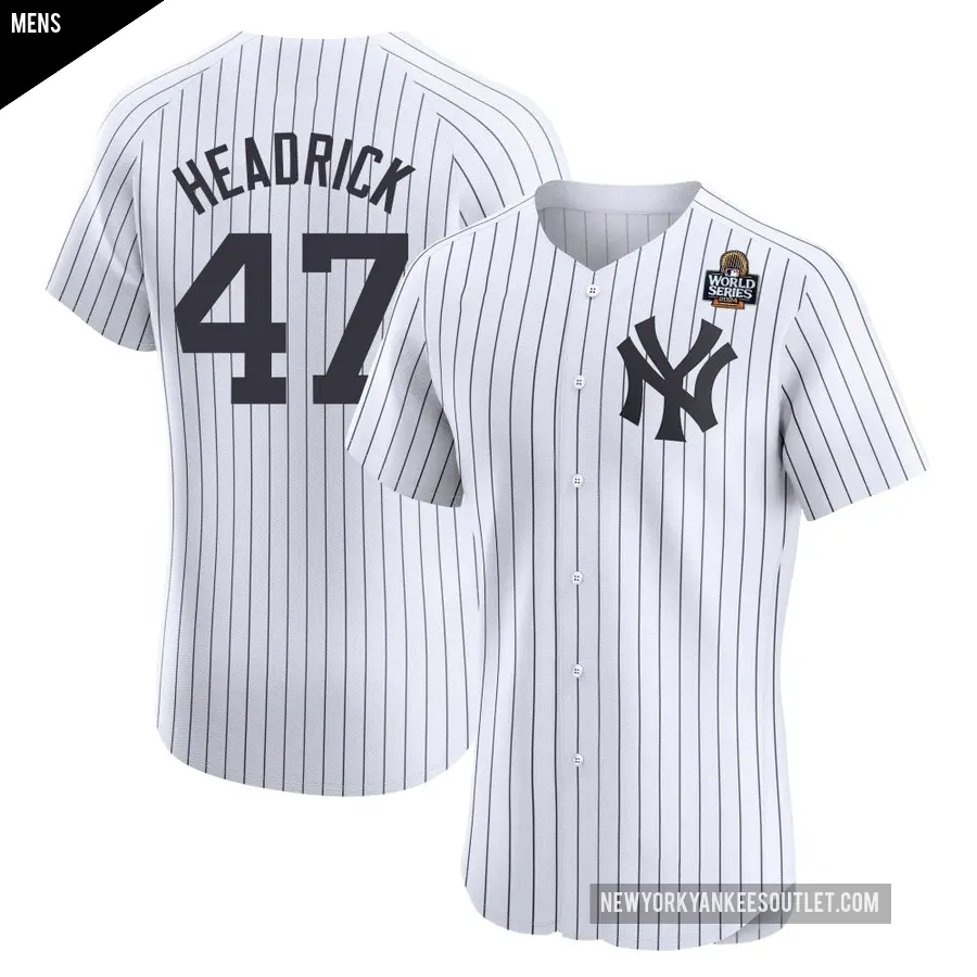 Men's New York Yankees ＃47 Brent Headrick Elite White Home 2024 World Series Jersey