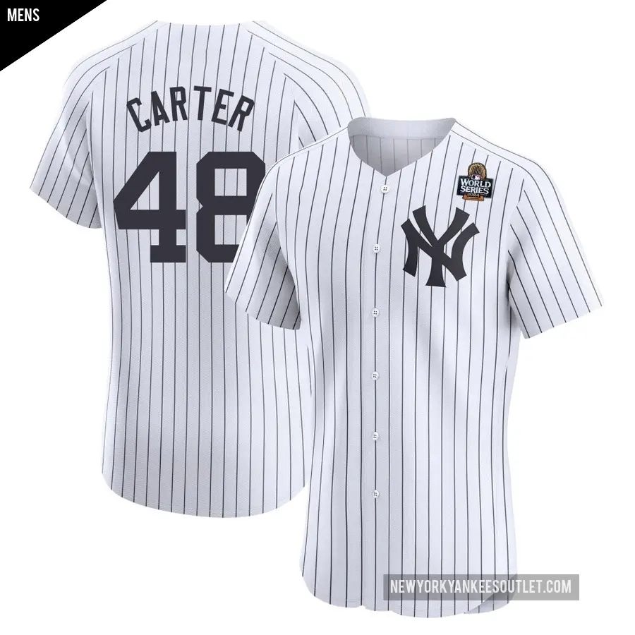 Men's New York Yankees ＃48 Chris Carter Elite White Home 2024 World Series Jersey